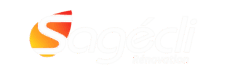 Logo Sagécli Rénovation avec un S stylisé blanc sur une forme de goutte dégradée orange et rouge.